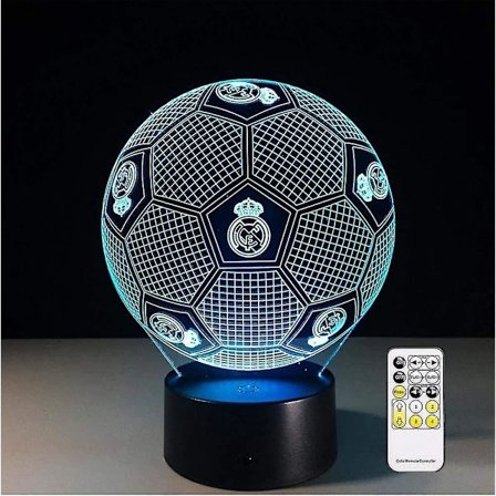 3D Optisk Illusion Real Madrid Fotboll Nattlampa Leksak, Fjärrkontroll, Dimbar, Batteri eller USB-driven, 7 Färger Växlande Jul Födelsedagspresent F