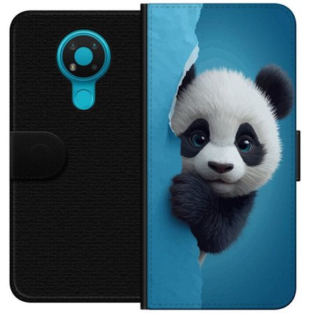 Yhteensopiva Lompakkokotelo Nokia Nokia 3.4 Söpö panda, joka kurkistaa paperin läpi pehmeässä 3D-kuvituksessa
