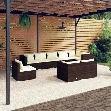 Vidaxl Loungegrupp För Trädgården M. Dynor 9 Delar Konstrotting Brun