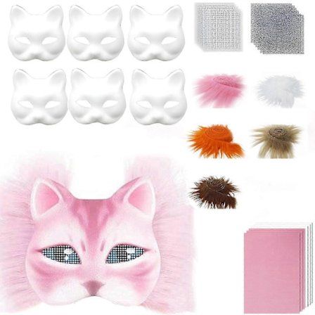 Therians Maskesett DIY Furry Dyremaske Kompatibel med Halloween Cosplay - Rev, Katt med Pels, Øyenett & Filtark