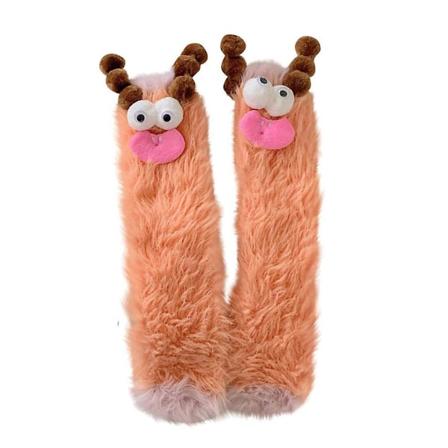 Kvinner Menn Vinter Varm Koselig Fluffy Fuzzy Pelssokker Nyhet Morsomme Store øyne Plysj gulvsokker Gaver Orange