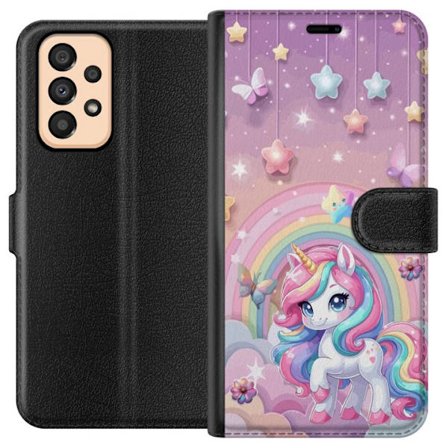 Kompatibel Tegnebogsetui til Samsung Galaxy A33 5G Magisk enhjørning med regnbue manke, stjerner og sommerfugle mod en pastelfarvet himmel med skyer