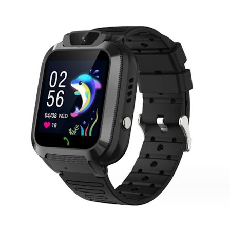 Barnens smartklocka med 24 pedagogiska spel, stegräknare, 1,54 tum HD pekskärm, kamera, videoinspelning, musikspelare, väckarklocka (svart)