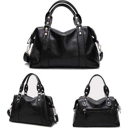 PU Lær Vesker og Håndvesker for Kvinner Mote Boston Skulderveske Topphåndtak Satchel Dame Crossbody Vesker