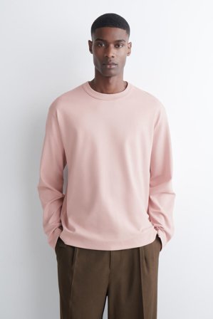 COS Men's Relaxed Jersey Interlock Long Sleeve T-Shirt in Pink
