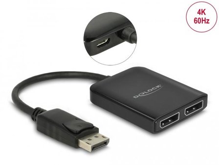Delock DisplayPort 1.4 Splitter 1 x DisplayPort to 2 x DisplayPort MST - video/lyd-splitter - 2 porter