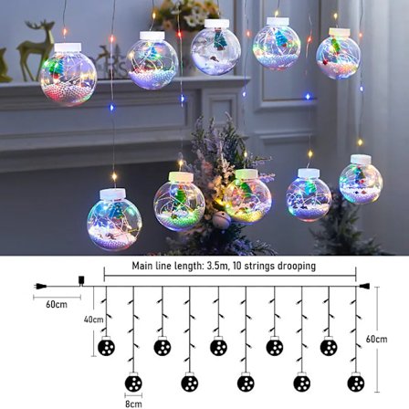 LED jul pynt ferie lys med ønske ball fest gardin streng lys