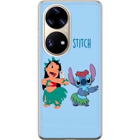 Kompatibel Mobilcover til Huawei P50 Pro Farverig illustration af Lilo og Stitch, der danser hula i græsskjorter