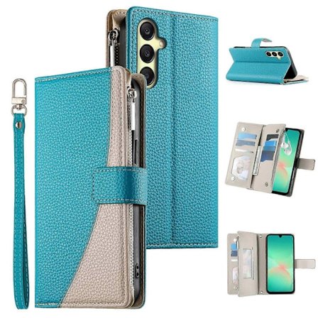 Til Samsung Galaxy A17 5G Etui Lynlås Pung Farvesplejsning Læder Flip Telefon Cover med Stropper