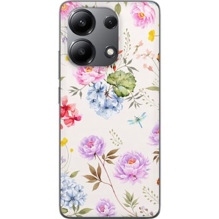Kompatibel Mobilcover til Xiaomi Xiaomi Redmi Note 13 4G Blomstret mønster med håndmalede blomster, sommerfugle og insekter i romantisk skandinavisk