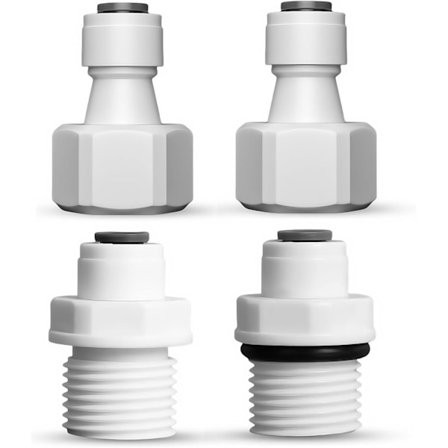 4-pak RO vandfilter fittings - 1/4" Quick Connect til 1/2" han/hun gevindadaptere, Push-Fit lige konnektorer til renser