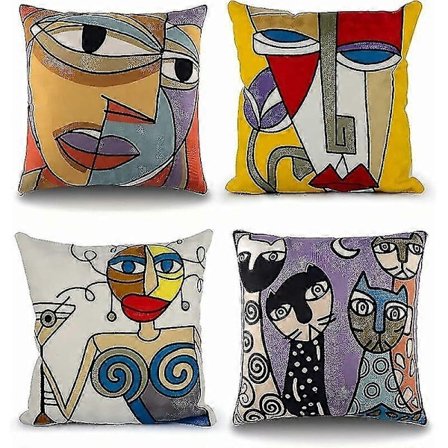 Set Picasso Putesett 45x45 cm Broderte Bomullslin Sofa Putesett Skandinavisk Stue - WELLNGS