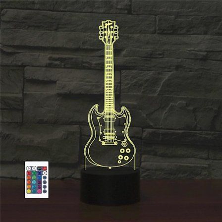 WJ 3D gitarr fjärrkontroll 16 färger nattljus illusion akryl LED bordslampa sänglampa barn sovrum skrivbordsdekor födelsedagspresenter leksak för barn
