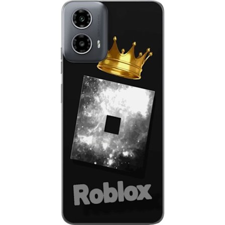 Kompatibelt Mobildeksel til Motorola Motorola Moto G34 Minimalistisk svart og sølvfarget Roblox-symbol med gylden krone og luksuriøs gamer-estetikk