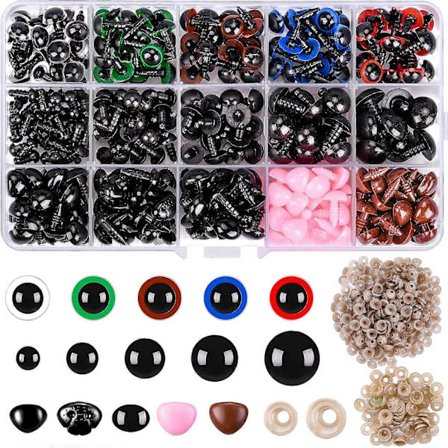 560 stk. sikkerhetsøyne og neser (6-14 mm) med skiver for håndverksprosjekter og leketøysproduksjon, dukker og heklevarer