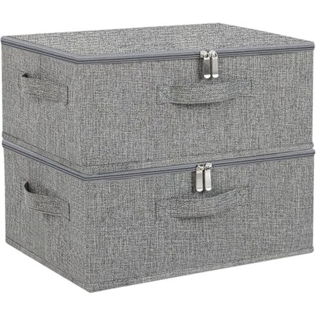 Oppbevaringsbokser for under sengen med lokk, sammenleggbare oppbevaringsposer for tepper, for organisering av klær, tepper, puter, 38x26x15cm, grå - 
