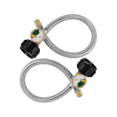 15 tums RV Propanslang Pigtail med Mätare för 5-40Lb Tankar - Rostfri Flätad Propanslang Snabb