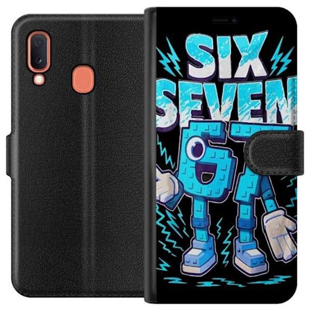 Kompatibelt Lommeboketui til Samsung Samsung Galaxy A20e Lekende blå illustrasjon med tallene Six Seven i retro arkadestil med kraftig typografi og g
