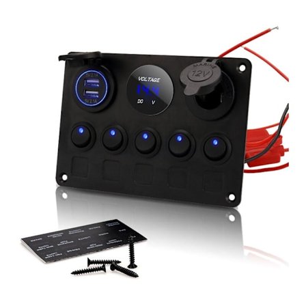 5-vägs vippströmbrytarpanel, strömbrytarpanel, elpanel, båt, bil, vattentät, dubbel USB DC 12V/24V LED, lastbil, släpvagn, marint fordon, SUV, husbil