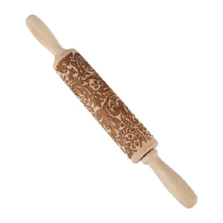 [NT] Vintage kukkakuvioinen kohokuvioitu kaulin, puinen kaulin kaiverruksella kekseille Joulukoriste, leivontalahjoja