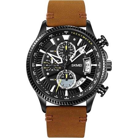 Herreur Multifunktion Kvartsure til Mænd Stort Urskive Kronograf Dato Læderrem Sport Herrearmbåndsur Vandtæt