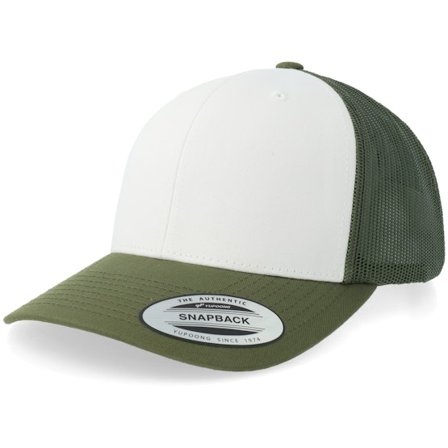 Yupoong - White trucker Caps - Front Moss Green/White/Olive Trucker @ Hatstore