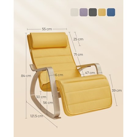 SONGMICS keinutuoli käsinojilla, koivupuu, keinutuoli 5-suuntaisesti säädettävä, luonnonkeltainen