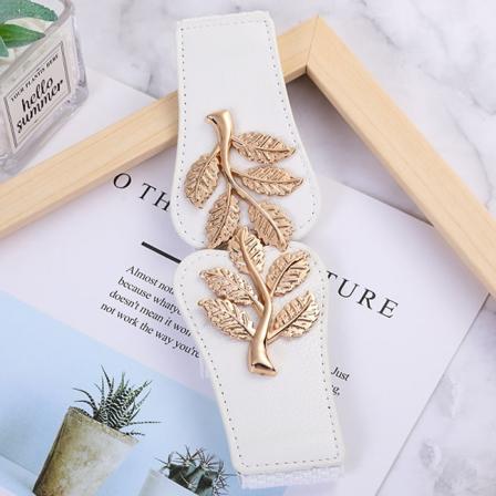 Kvinders elastiske slankebælte Fashion Retro Metal Leaf Læder White