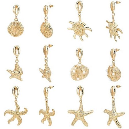 6 Par Boho Guld Øreringe til Kvinder 3 Stil Søstjerne Skal Øreringe Asymmetriske Hænge Stud med Abs Imitation Perle Perler til Sommer Seaside Hallowe