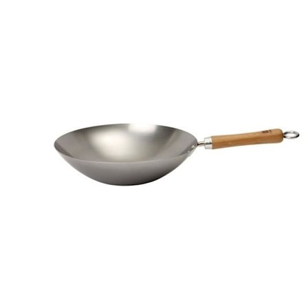 Wok - Dexam - Wokskole - Kulstofstål - 30 cm - Flad bund - Bambushåndtag
