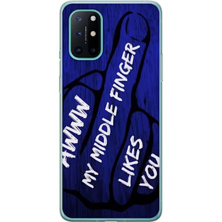 Kompatibel Mobilcover til OnePlus 8T Mørk typografisk illustration med hjerteform og budskab om venskab mod dybblå trætekstur