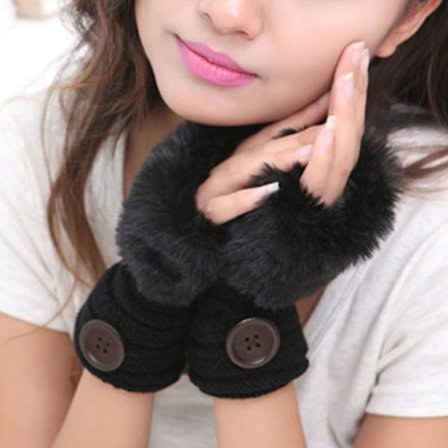 Kvinder Halv Fingerløse Handsker Faux Pels Kinitted Arm Varmer Hårede Håndled Vinter Luffer