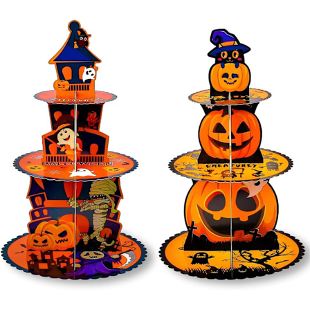 2-pack Partydekorationer, 3-vånings Pappersmuffinsställ med Serveringsbricka för Muffins, Donuts, Frukt, Godis, Snacks