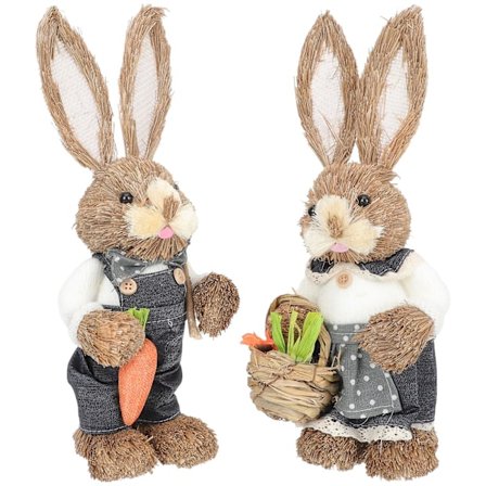 2st Påskhare Halm Staty Dekoration Trädgård Stående Staty gray and white