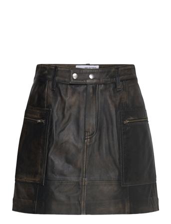 Slfnana Mw Mini Leather Skirt Skirts Short Skirts Black Selected Femme