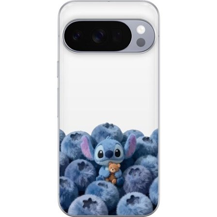 Yhteensopiva Puhelinkuori Google Google Pixel 10 Pro XL Söpö sininen hahmo mustikoiden joukossa, jossa on pehmeä ja leikkisä kuvitus sekä nalle