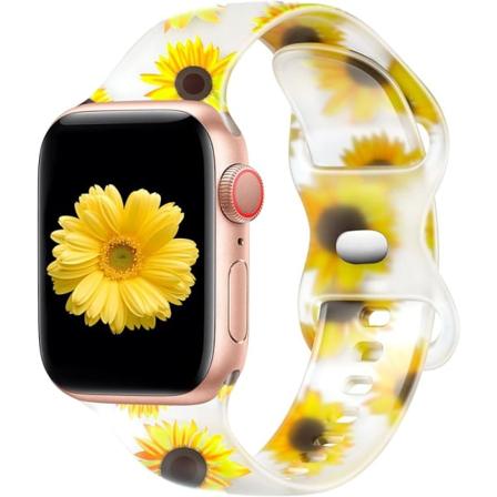 Pehmeä silikoniranneke yhteensopiva Apple Watch -rannekkeen kanssa 40mm 38mm 41mm Naisten auringonkukka-kuvioinen ranneke iWatch Series 8 7 6 5 4 3 2 