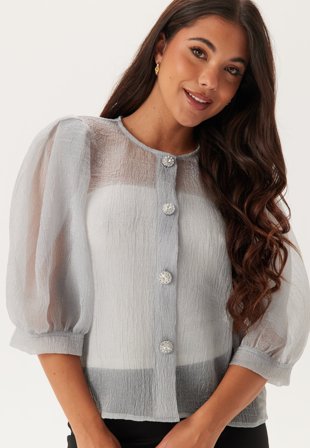 BUBBLEROOM-Puff Sleeve Organza Blouse-XL