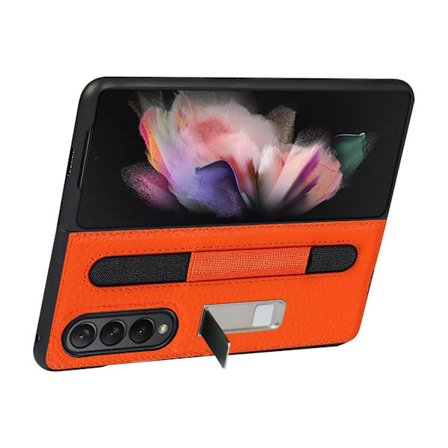 Fodral för Galaxy Z Fold 3 5G med pennhållare halkfri stöttålig lädertelefonfodral