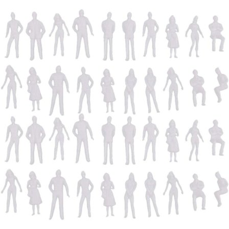 40x 1/50 Skala Model Hvide Figurer/mennesker Tog Layout Diorama Tilbehør