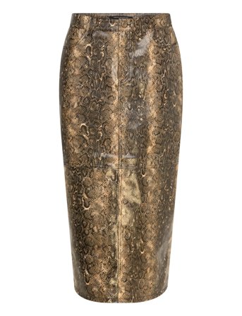 Brandy Snakeskin Pu Midi Skirt Beige French Connection