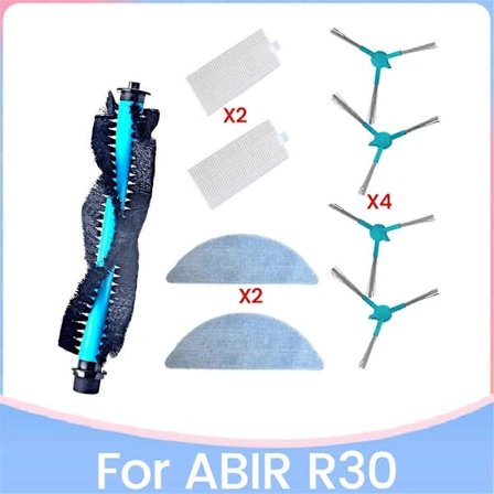 /EA/9 stk. Hovedbørste Sidebørste Moppeklud Hepa-filter til ABIR R30 Robotstøvsuger Reservedele Hvid