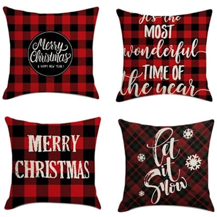 4 kappaletta joulu tyyny neliön muotoinen sisustus tyyny punaisessa ruudullisessa kotelossa tyynynpäälliset sohvalle autoon 45X45 cm