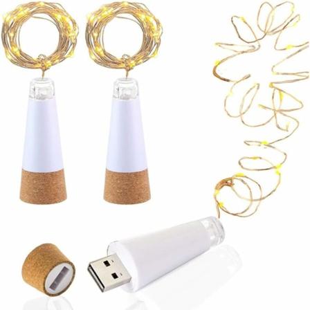 4 kpl LED-pullon korkkivalot, USB-ladattavat, 1,9 m kuparilanka 20 LED-valosarjalla, ulkokokoontumisen koristeluun