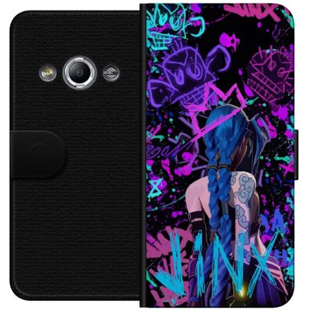 Yhteensopiva Lompakkokotelo Samsung Galaxy Xcover 3 Värikäs graffitipiirustus, jossa on sinipäinen hahmo urbaanissa katutaidetyylissä