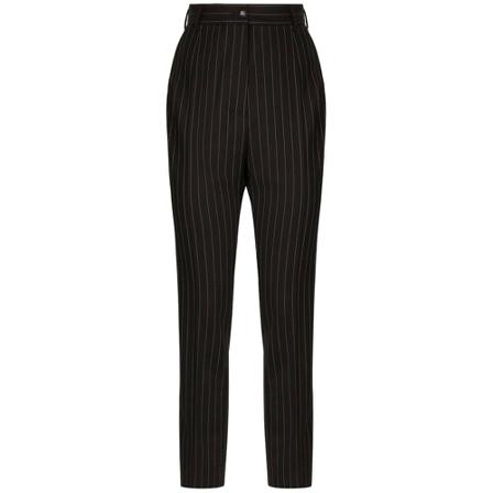 Dolce & Gabbana, Striped Tailored High-Waist Trousers Czarny, Kobieta, Rozmiar: XS