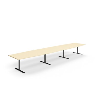 Konferenztisch QBUS, Bootsform, 5600x1200 mm, T-Gestell, schwarz/Birke