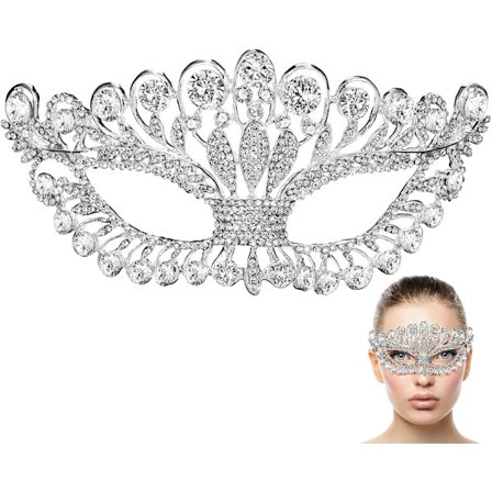 Rhinestone Masquerade Mask Diamond Half Face Party Mask Masquerade Costume Props Silver