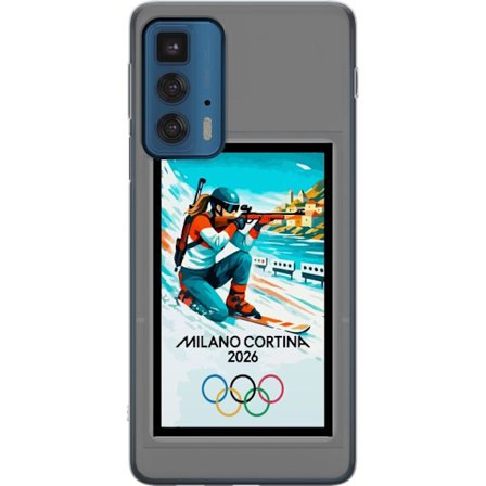 Kompatibelt Mobildeksel til Motorola Edge 20 Pro Retroplakat Cortina Milano 2026 med fjell, vintersportsutøvere, italienske trikolor, Milano-katedrale