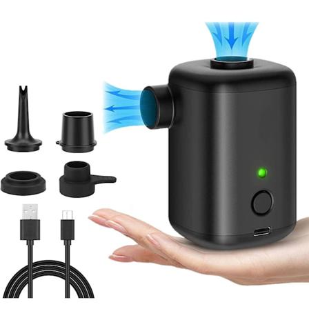 Kannettava 2-in-1 sähköpumppu: Langaton USB-ladattava ilmapumppu ja -tyhjennin patjalle, retkeilytyynylle, veneelle, uimiseen (sisältää 4 suutinta)